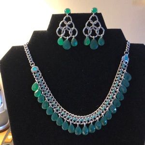 Set-Silver and emerald green necklace/earrings